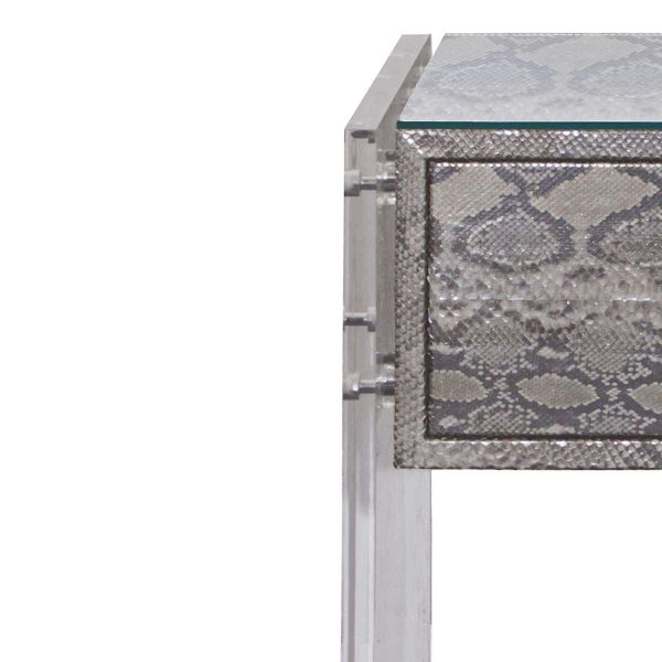 Pair of Exotic Python and Lucite Nightstands - Image 4