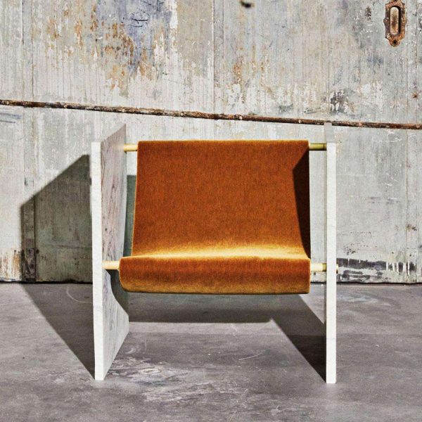 Marble, Brass, and Mohair Chair in Pistache by Slash Objects - Image 4
