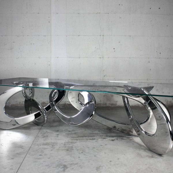 Dining Table Rings Sculpture Rectangular Glass Crystal Mirror Steel Collectible - Image 2