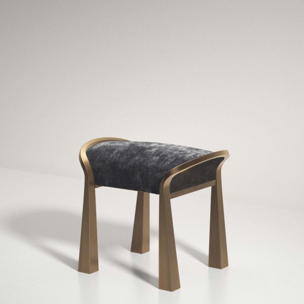 Pair of Velvet Upholstered Stools with Sculptural Brass Legs by R&Y Augousti - Image 3