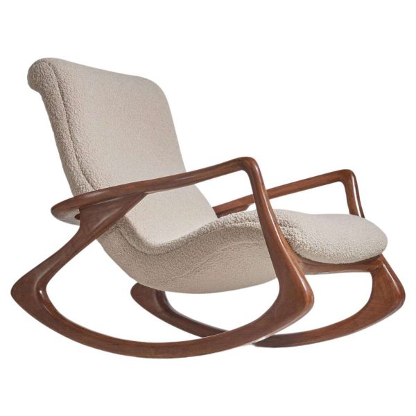 Vladimir Kagan Rocking Chair, Walnut, White Fabric, Kagan Designs, Inc c. 1950