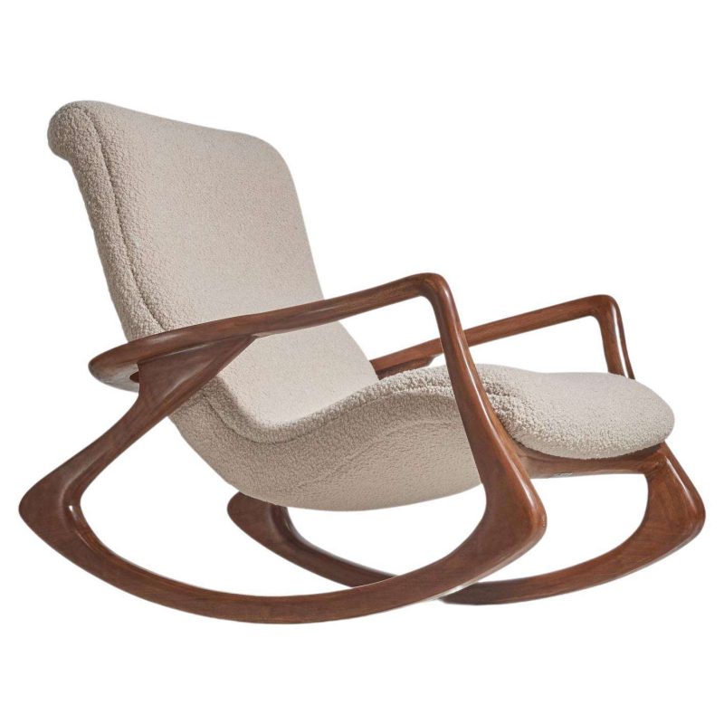 Vladimir Kagan Rocking Chair, Walnut, White Fabric, Kagan Designs, Inc c. 1950