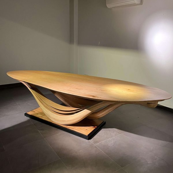 Dining Table No. 3 Fluentum Series - Bent Red Oak Wood by Raka Studio - Image 4
