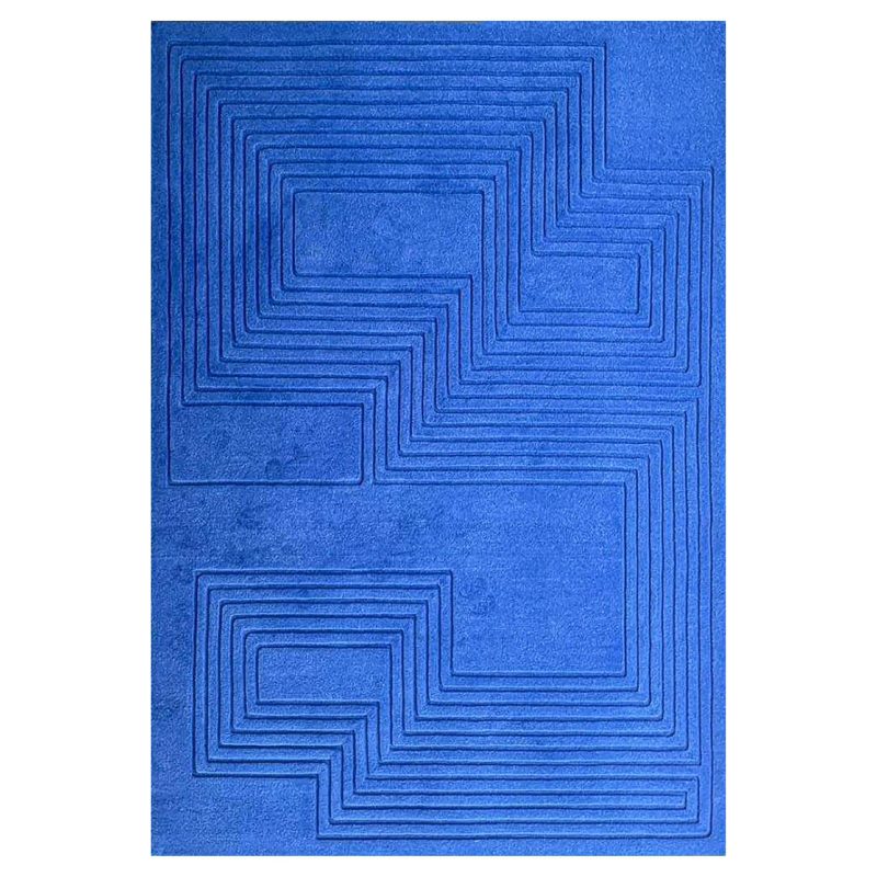 Maze Relief Modern Geometric Rug in Blue Silk and Wool by Jt. Pfeiffer