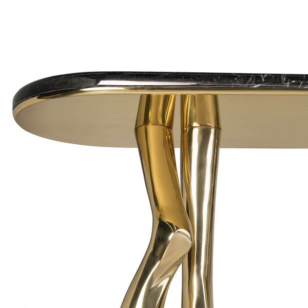 Contemporary Monroe Console Table, Polished Brass, Nero Marquina Marble - Image 7