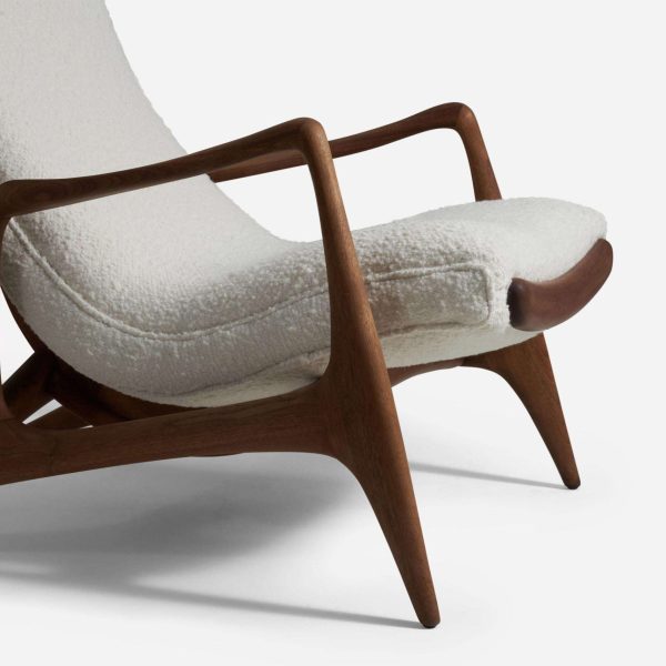 Vladimir Kagan Lounge Chair, Walnut, White Bouclé, Kagan-Dreyfuss, Inc, c. 1950 - Image 8