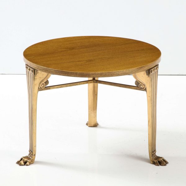 T.H. Robsjohn-Gibbings 'Saridis' Tripod Walnut Table with Polished Bronze Base - Image 6