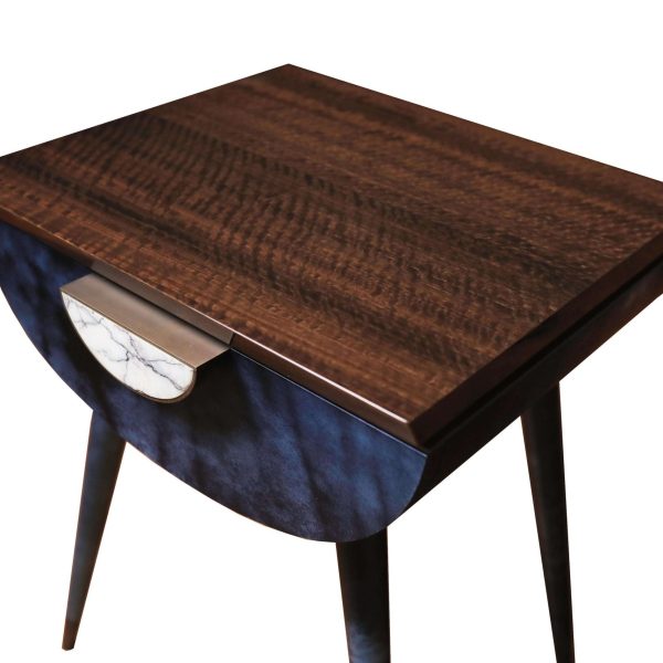 Pair of Bedside Tables in Blue Vellum, Marble, Bronzed Brass, Fumed Eucalyptus - Image 3