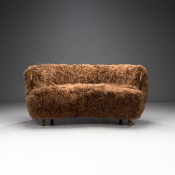 Danish Two-Seater Model 96 Banana Sofa in Tibetan Sheepskin, 1954 - Image 3