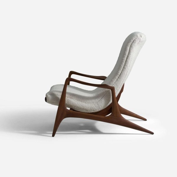 Vladimir Kagan Lounge Chair, Walnut, White Bouclé, Kagan-Dreyfuss, Inc, c. 1950 - Image 5