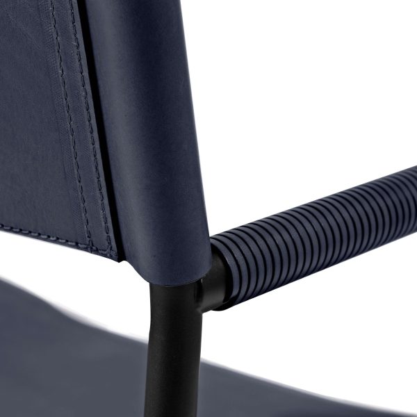 Set of 5 Classic Counter Stool w Backrest Navy Blue Leather & Black Rubber Metal - Image 9
