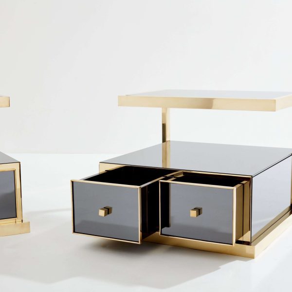 Pair of Michel Pigneres Smoked Mirrored and Brass Side Tables 1970s - Image 6