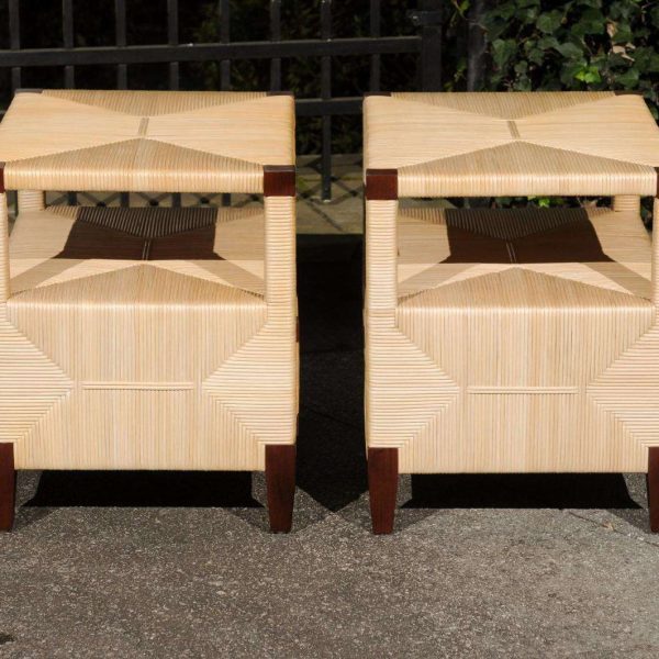 Beautiful Pair of Rush Wicker Rattan End Tables by John Hutton for Donghia - Image 5