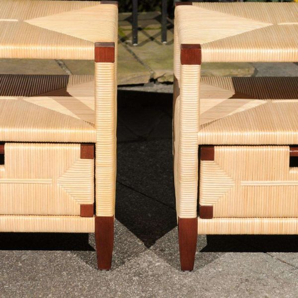 Beautiful Pair of Rush Wicker Rattan End Tables by John Hutton for Donghia - Image 11