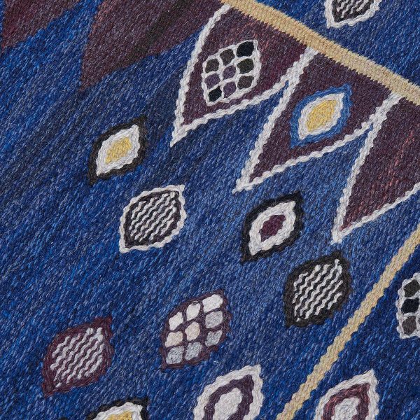 Vintage Blue Wool Signed Swedish Rug - Image 7