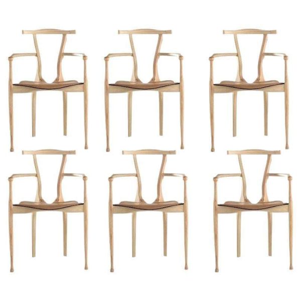 Set of 6 Contemporary "Gaulino" Dining Chairs by Oscar Tusquets, Natural Ash Wood