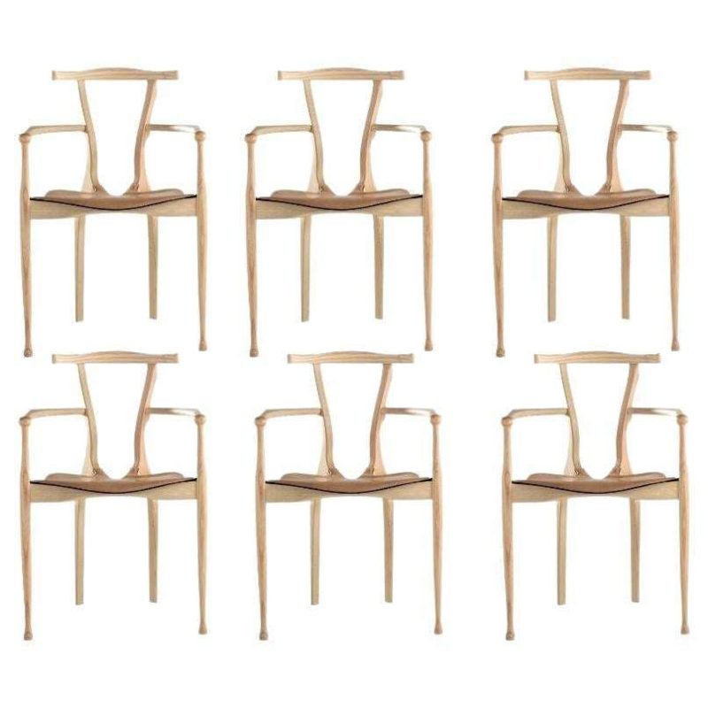 Set of 6 Contemporary "Gaulino" Dining Chairs by Oscar Tusquets, Natural Ash Wood