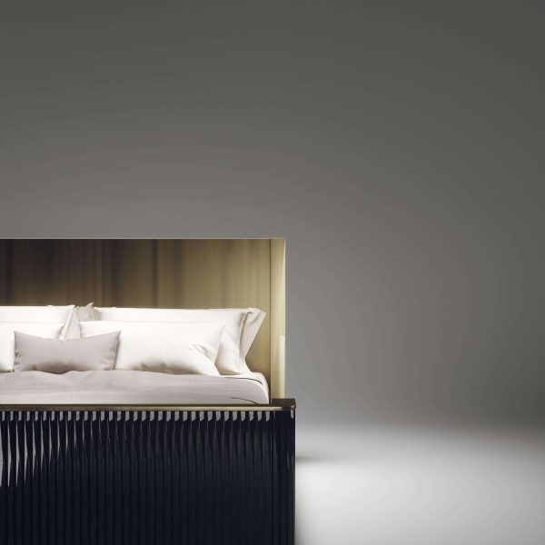 Shell and Brass Bed Frame with Geometric Fluted Details - Image 6