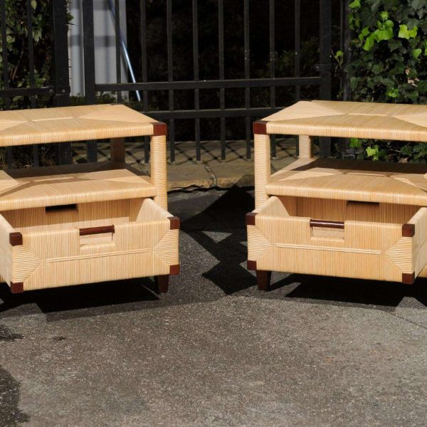 Beautiful Pair of Rush Wicker Rattan End Tables by John Hutton for Donghia - Image 7
