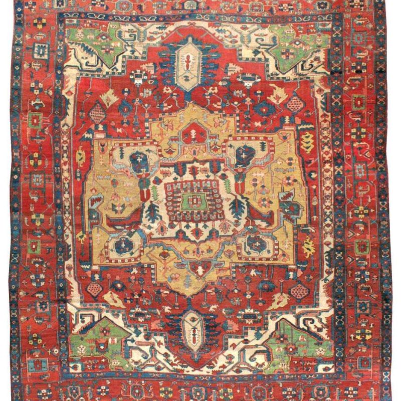 Early 20th Century Handmade Persian Heriz Square Room Size Carpet