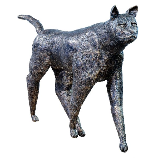 Walking Cat - Lion Sized Bronze Cat Sculpture with Mosaic Patterned Surface - Image 6