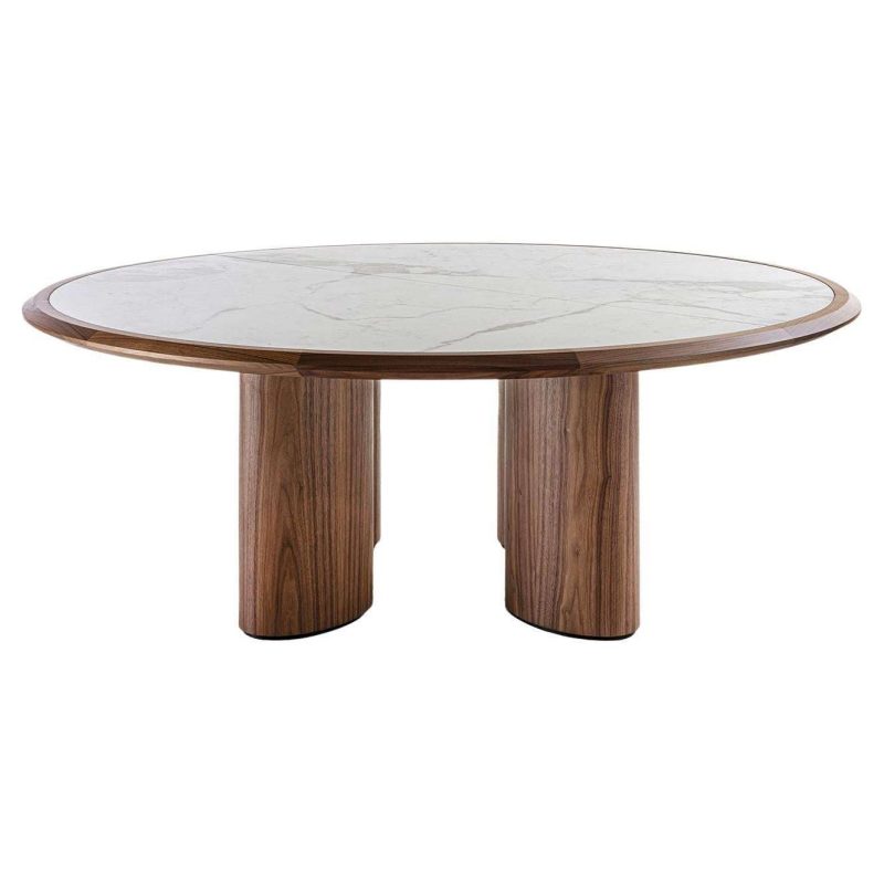 Durame Diamante Round Canaletto Carrara Marble Table