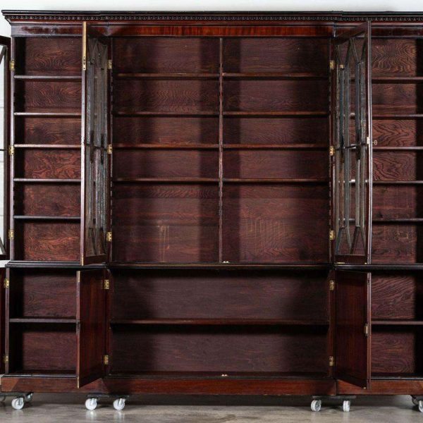 Monumental Irish Georgian Ebonised Mahogany & Astral Glazed Breakfront Bookcase - Image 2