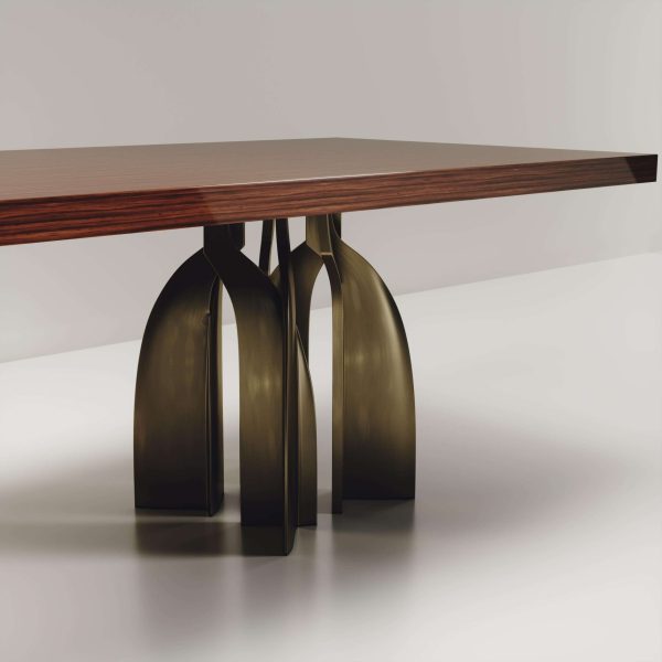 Sculptural Dining Table in Macassar Inlay & Bronze Patina Brass by Kifu Paris - Image 5