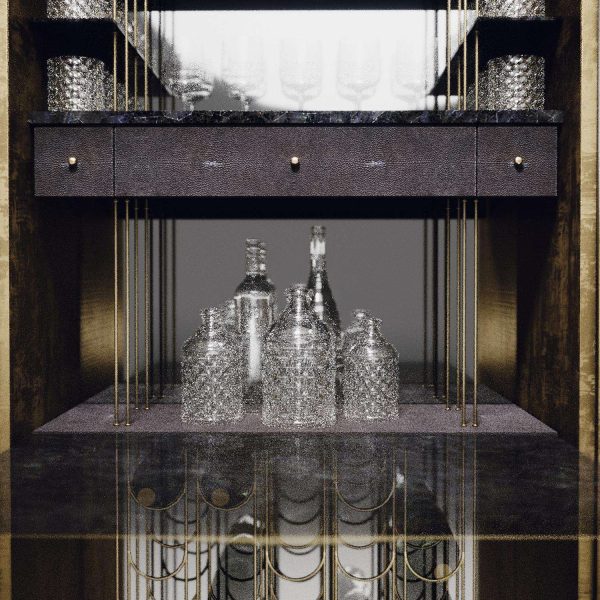Shagreen Bar Cabinet with Bronze-Patina Brass Details by R&Y Augousti - Image 9