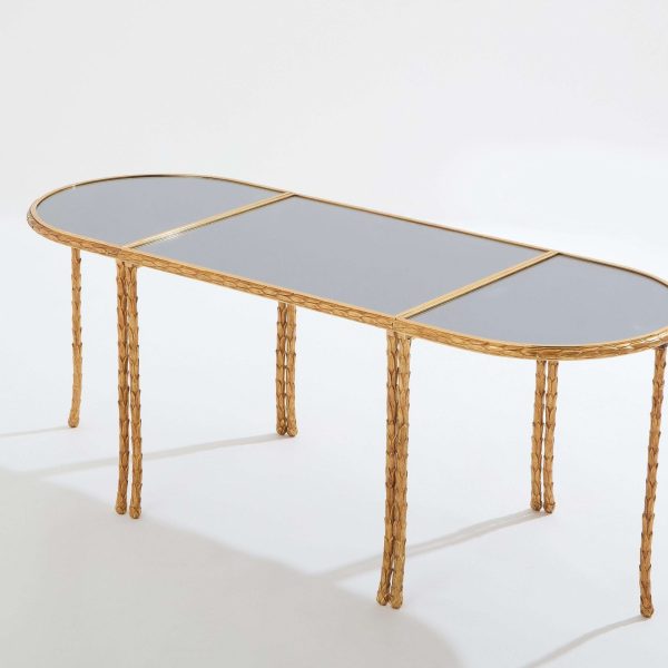 Maison Baguès Foliage Gilt Bronze and Mirror Tables 1950s - Image 3