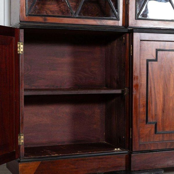 Monumental Irish Georgian Ebonised Mahogany & Astral Glazed Breakfront Bookcase - Image 14