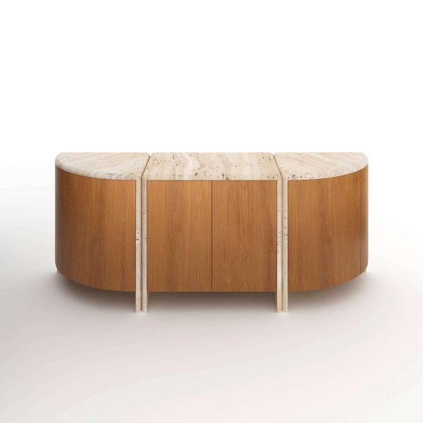 Lily Rounded Credenza in Honed Unfilled Navona Travertine and Oak by Fred&Juul - Image 2