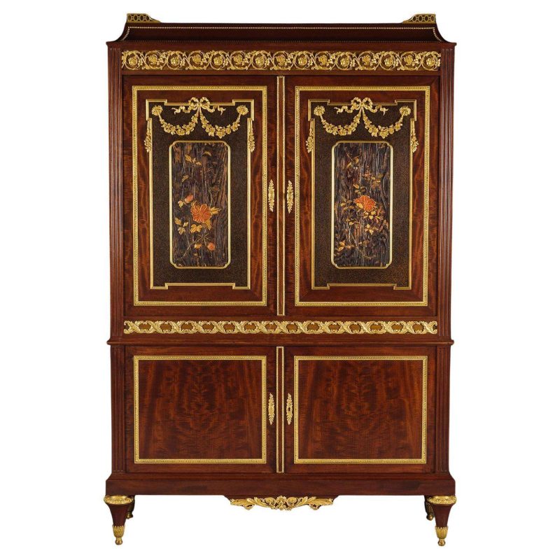 A Louis XVI Style Lacquer Mounted Mahogany Cabinet by Paul Sormani